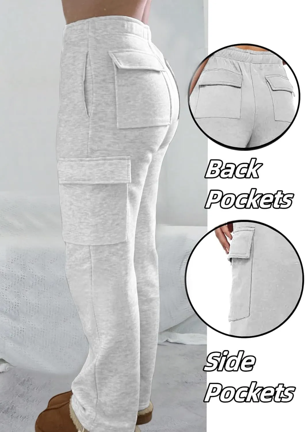 Cargo Sweatpants Women Wide Leg High Waisted Sweat Pants with Pockets Womens Lounge Casual Joggers