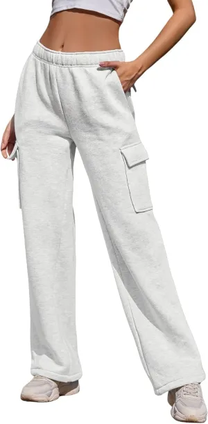 Cargo Sweatpants Women Wide Leg High Waisted Sweat Pants with Pockets Womens Lounge Casual Joggers