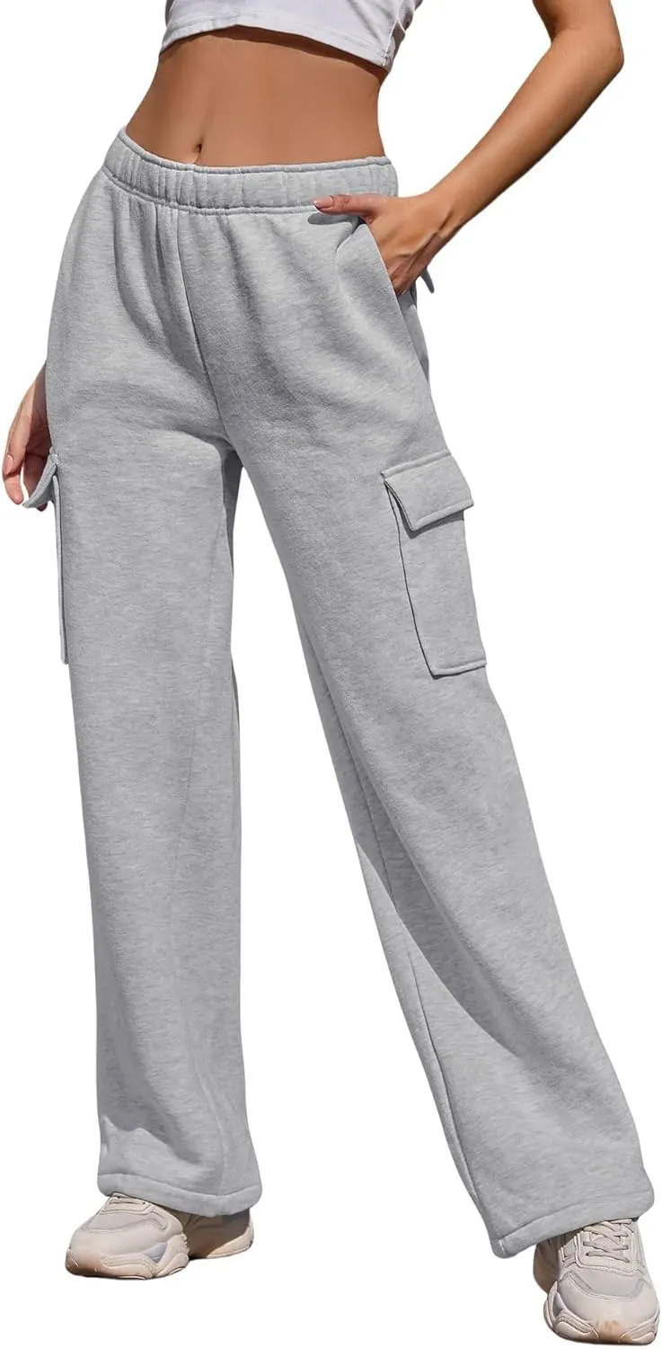 Cargo Sweatpants Women Wide Leg High Waisted Sweat Pants with Pockets Womens Lounge Casual Joggers