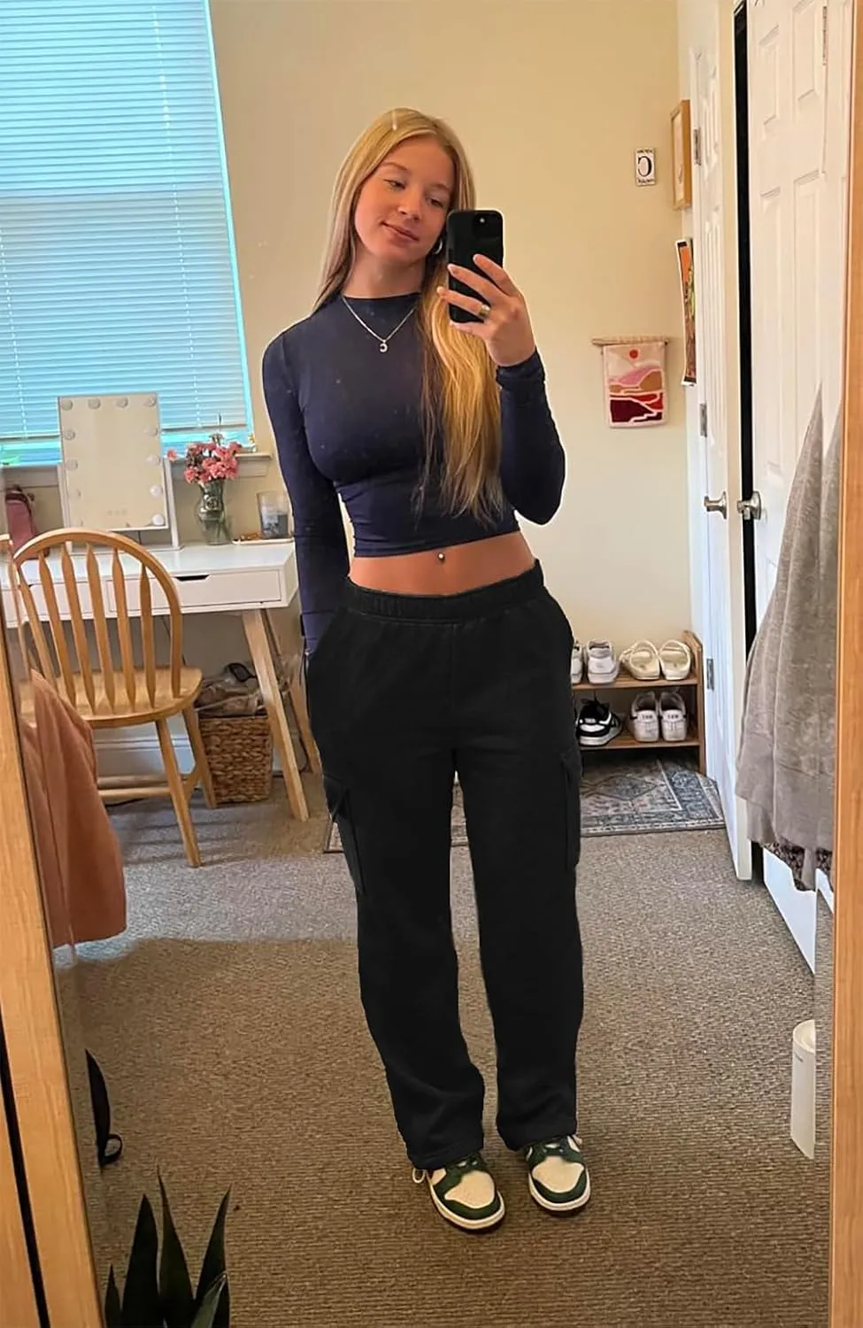 Cargo Sweatpants Women Wide Leg High Waisted Sweat Pants with Pockets Womens Lounge Casual Joggers