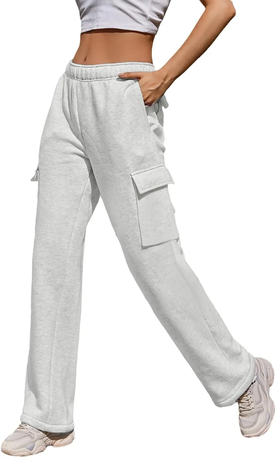 Cargo Sweatpants Women Wide Leg High Waisted Sweat Pants with Pockets Womens Lounge Casual Joggers