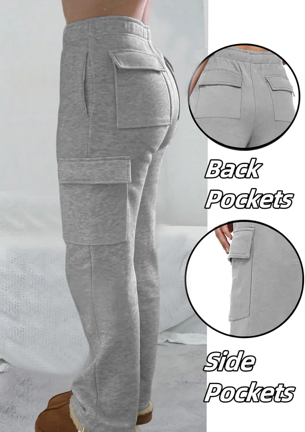 Cargo Sweatpants Women Wide Leg High Waisted Sweat Pants with Pockets Womens Lounge Casual Joggers
