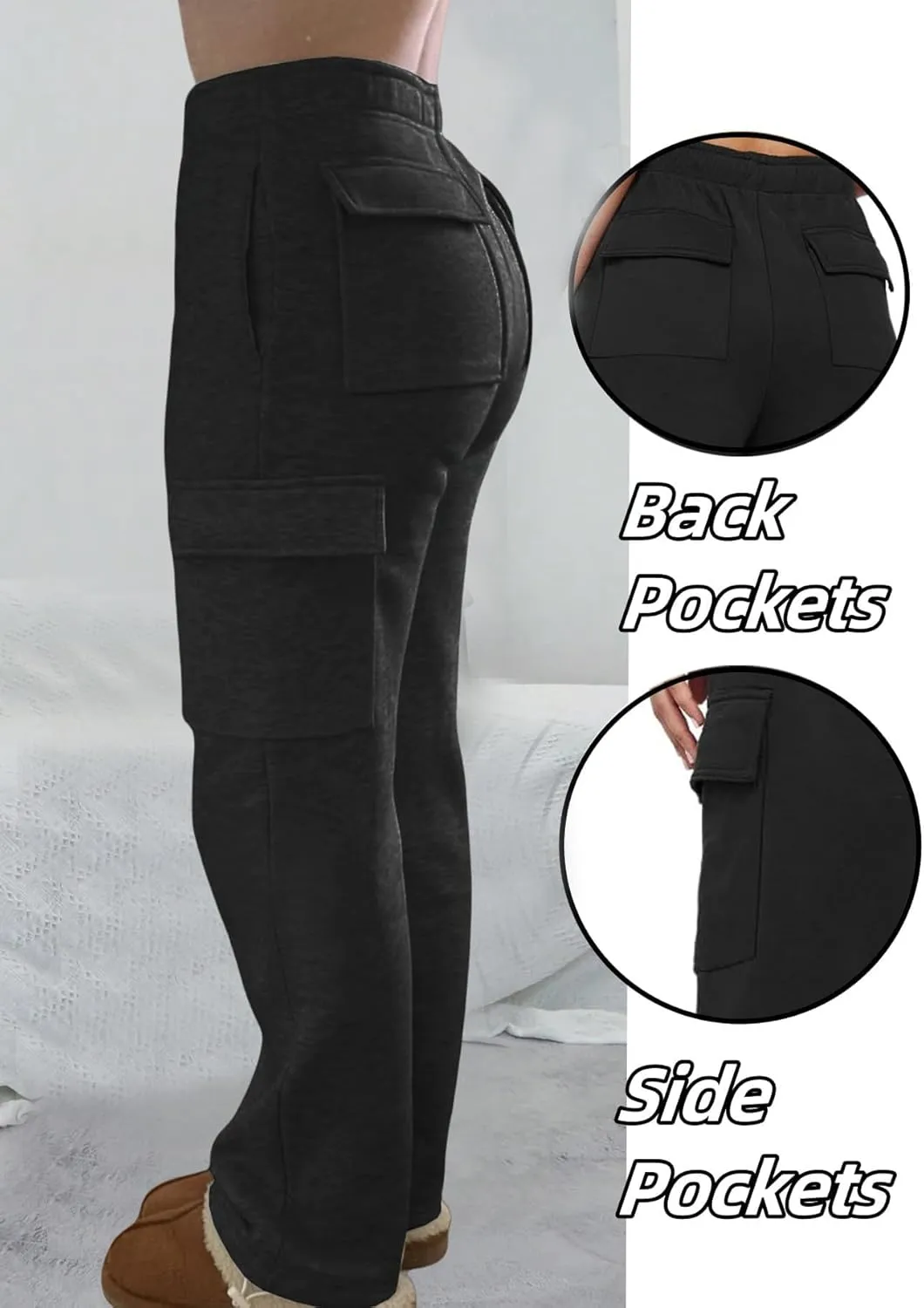 Cargo Sweatpants Women Wide Leg High Waisted Sweat Pants with Pockets Womens Lounge Casual Joggers
