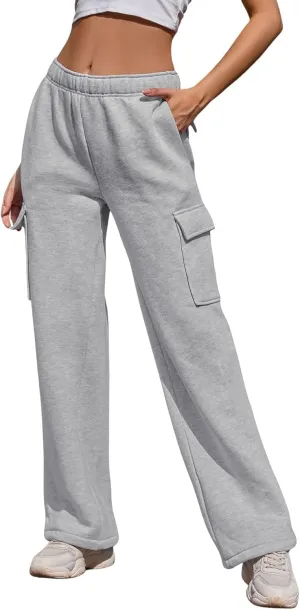 Cargo Sweatpants Women Wide Leg High Waisted Sweat Pants with Pockets Womens Lounge Casual Joggers