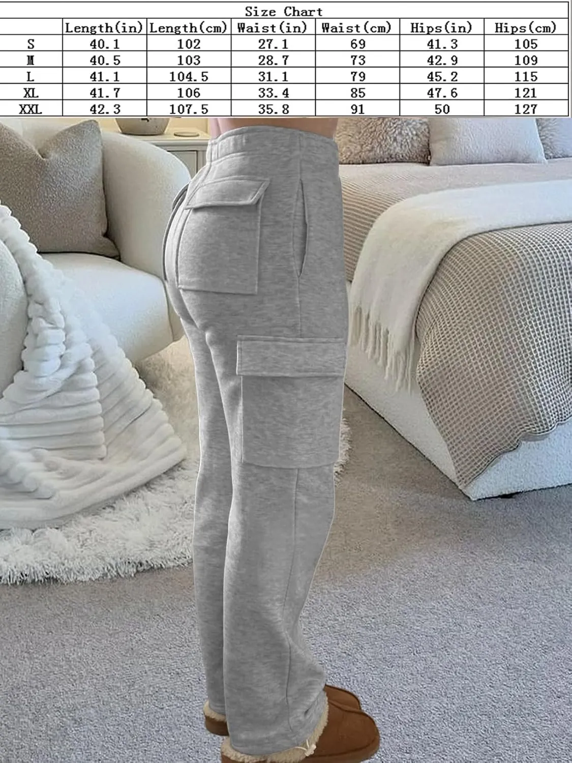 Cargo Sweatpants Women Wide Leg High Waisted Sweat Pants with Pockets Womens Lounge Casual Joggers