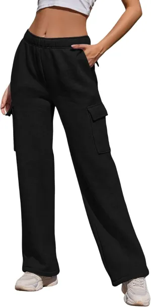 Cargo Sweatpants Women Wide Leg High Waisted Sweat Pants with Pockets Womens Lounge Casual Joggers