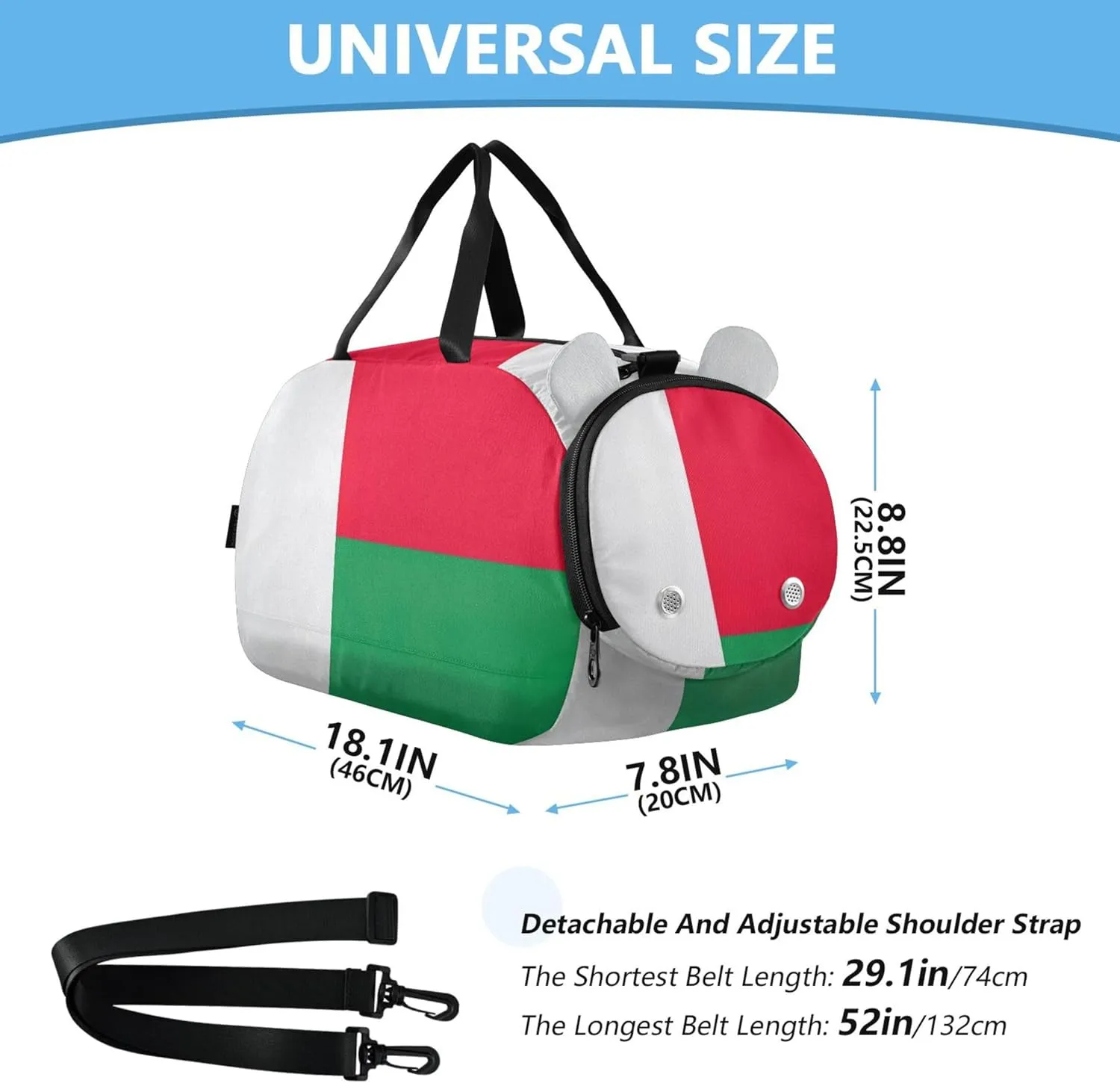 Carry on Duffel Bag for Boys Weekender Overnight Girls Duffle Bags Travel Tote Gym Duffle Kids Luggage Madagascar Flag
