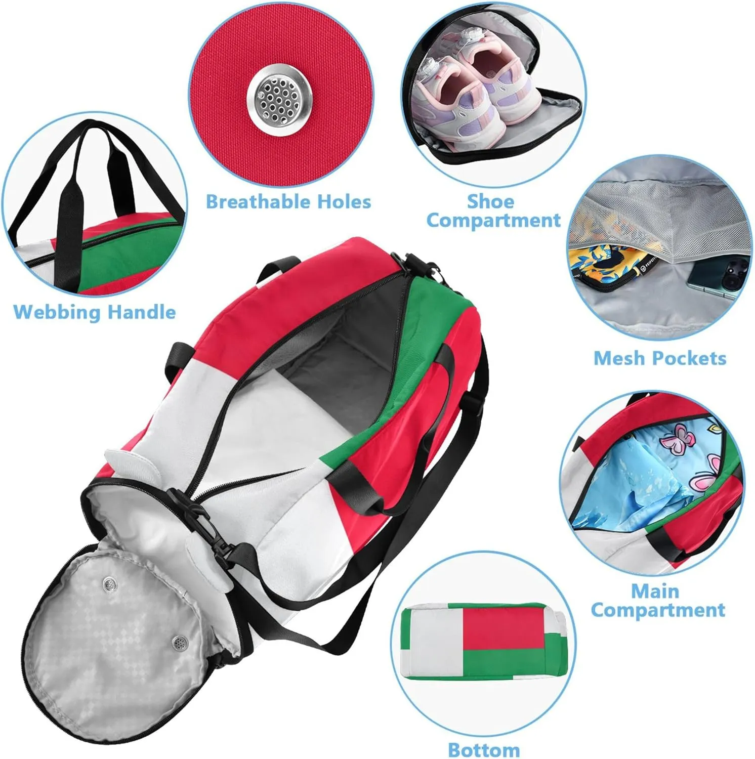 Carry on Duffel Bag for Boys Weekender Overnight Girls Duffle Bags Travel Tote Gym Duffle Kids Luggage Madagascar Flag