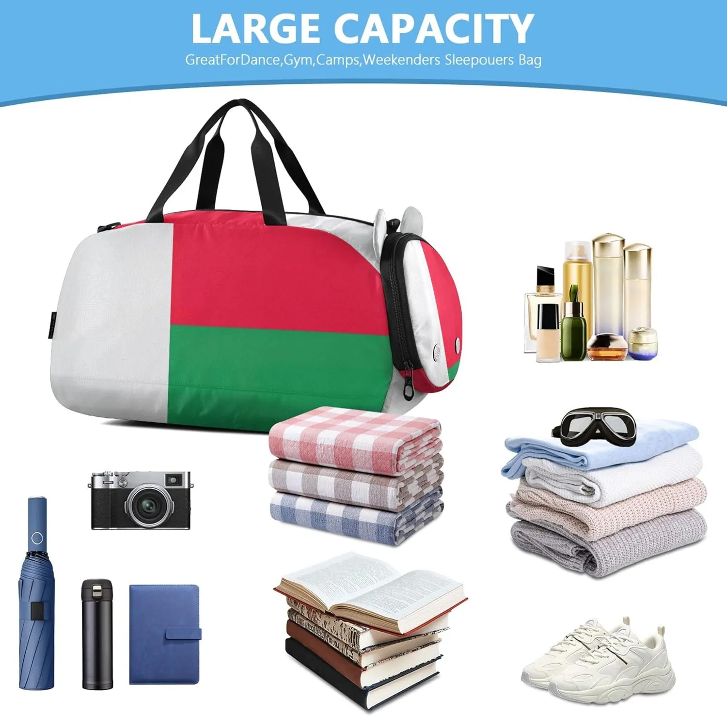 Carry on Duffel Bag for Boys Weekender Overnight Girls Duffle Bags Travel Tote Gym Duffle Kids Luggage Madagascar Flag