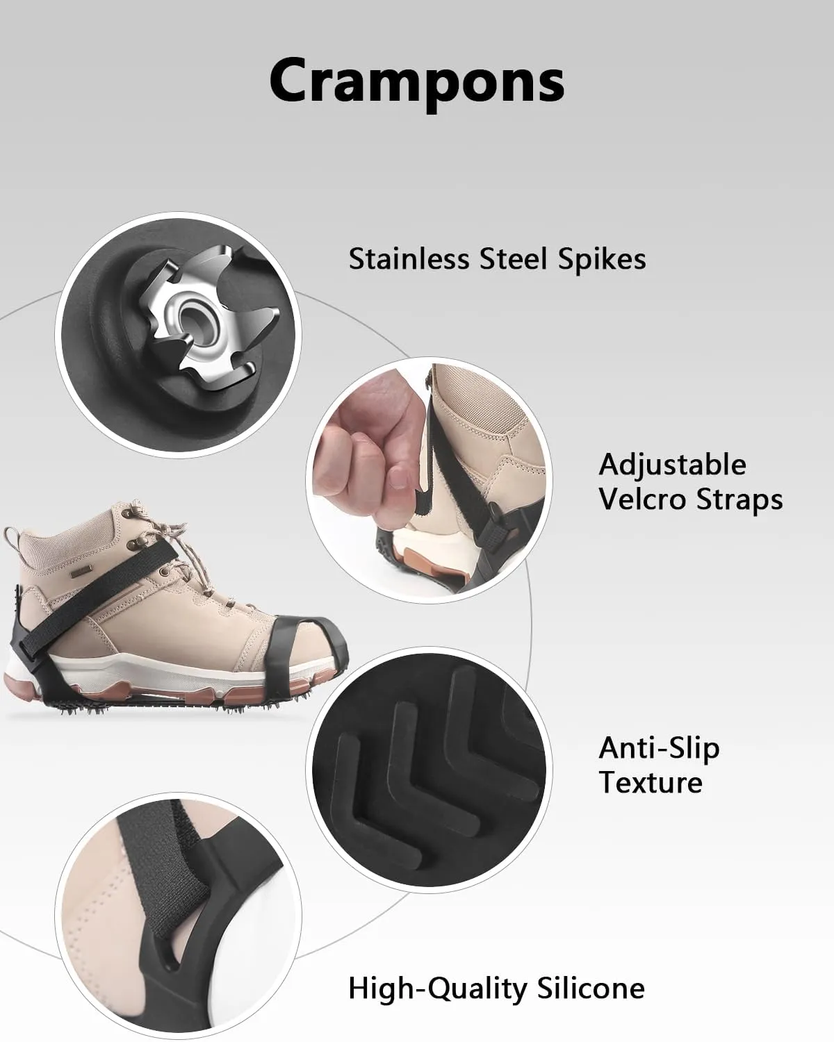 Ceestyles Ice Grippers for Shoes and Boots, Ice Cleats Anti Slip Traction Grips Fasten Over Footwear,Protable Crampons for Hiking Climbing and Walking Traction Cleats for Snow Ice and Rock, XX-Large