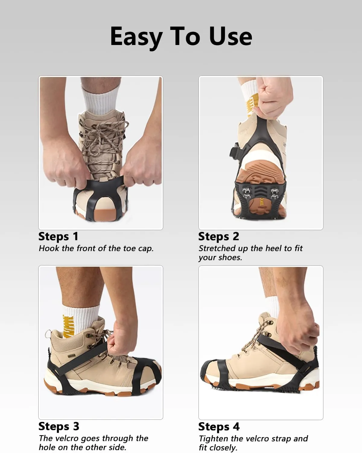 Ceestyles Ice Grippers for Shoes and Boots, Ice Cleats Anti Slip Traction Grips Fasten Over Footwear,Protable Crampons for Hiking Climbing and Walking Traction Cleats for Snow Ice and Rock, XX-Large