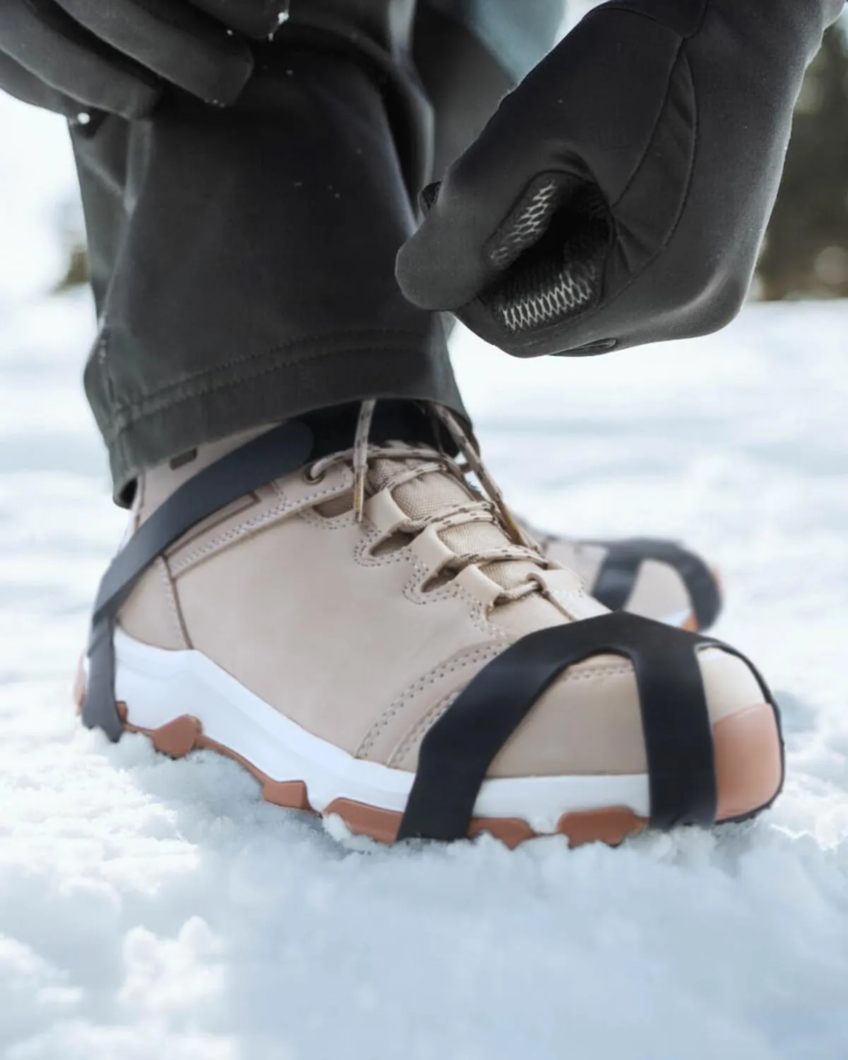 Ceestyles Ice Grippers for Shoes and Boots, Ice Cleats Anti Slip Traction Grips Fasten Over Footwear,Protable Crampons for Hiking Climbing and Walking Traction Cleats for Snow Ice and Rock, XX-Large
