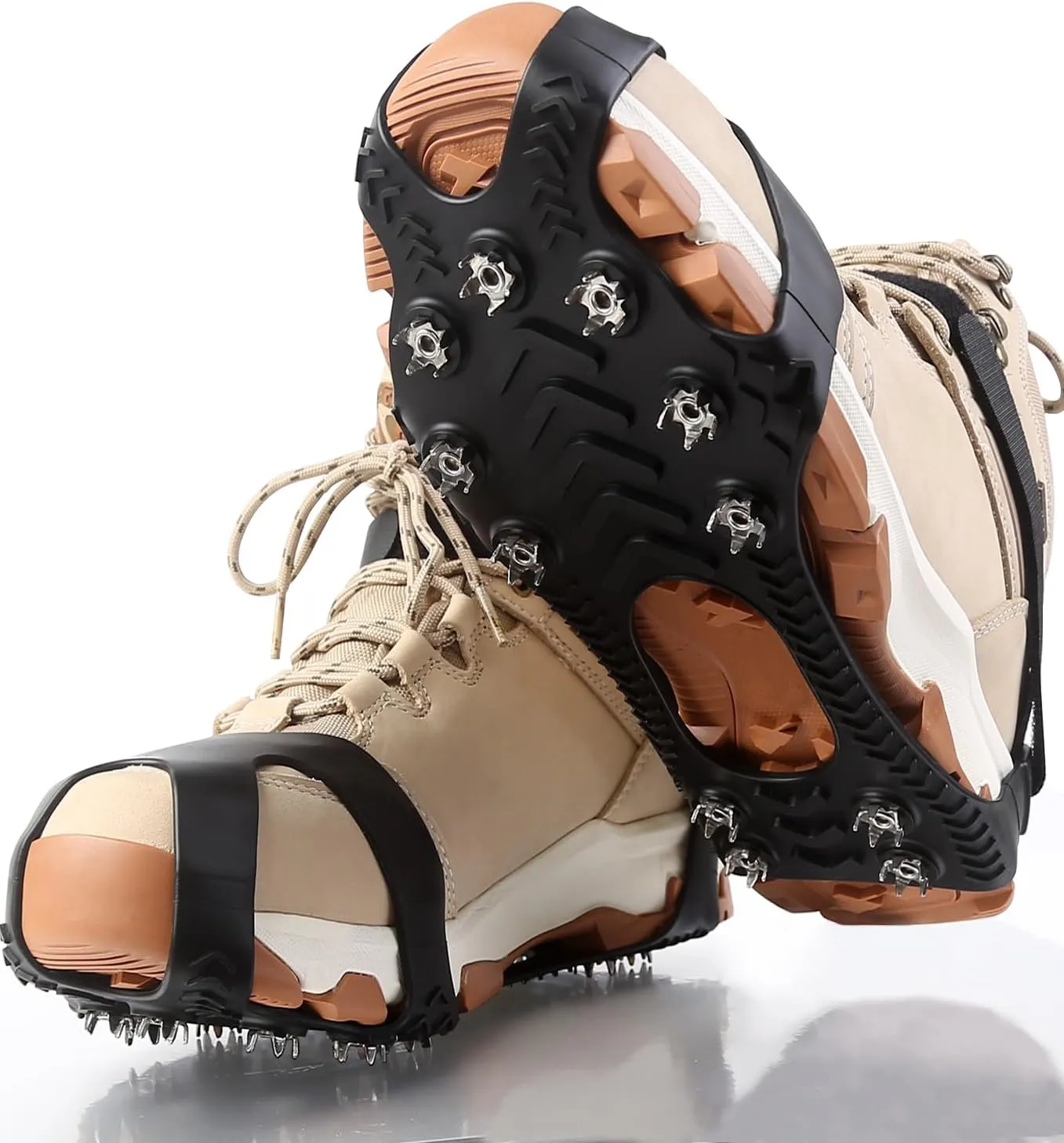 Ceestyles Ice Grippers for Shoes and Boots, Ice Cleats Anti Slip Traction Grips Fasten Over Footwear,Protable Crampons for Hiking Climbing and Walking Traction Cleats for Snow Ice and Rock, XX-Large