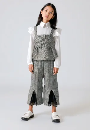 Chic Black and White Tweed Peplum Set with Slit Pants (CC636)