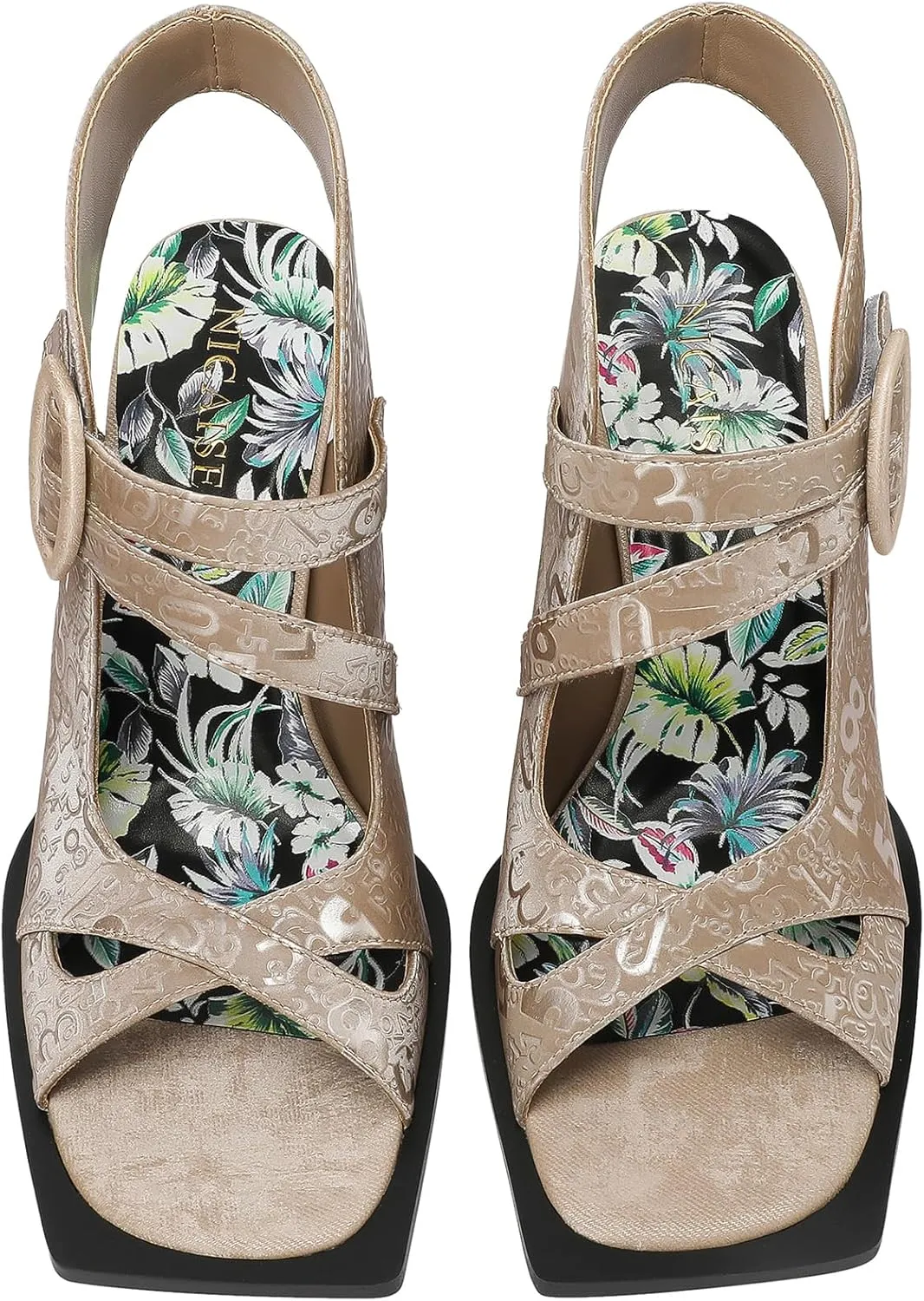 Chunky Gladiator Sandals for Women Summer Dressy High Heels Square Toe Block Sandalias Para Mujer Open Toe Faux Leather Strappy Outdoor Ladies Wedding 3 Inch Sandles