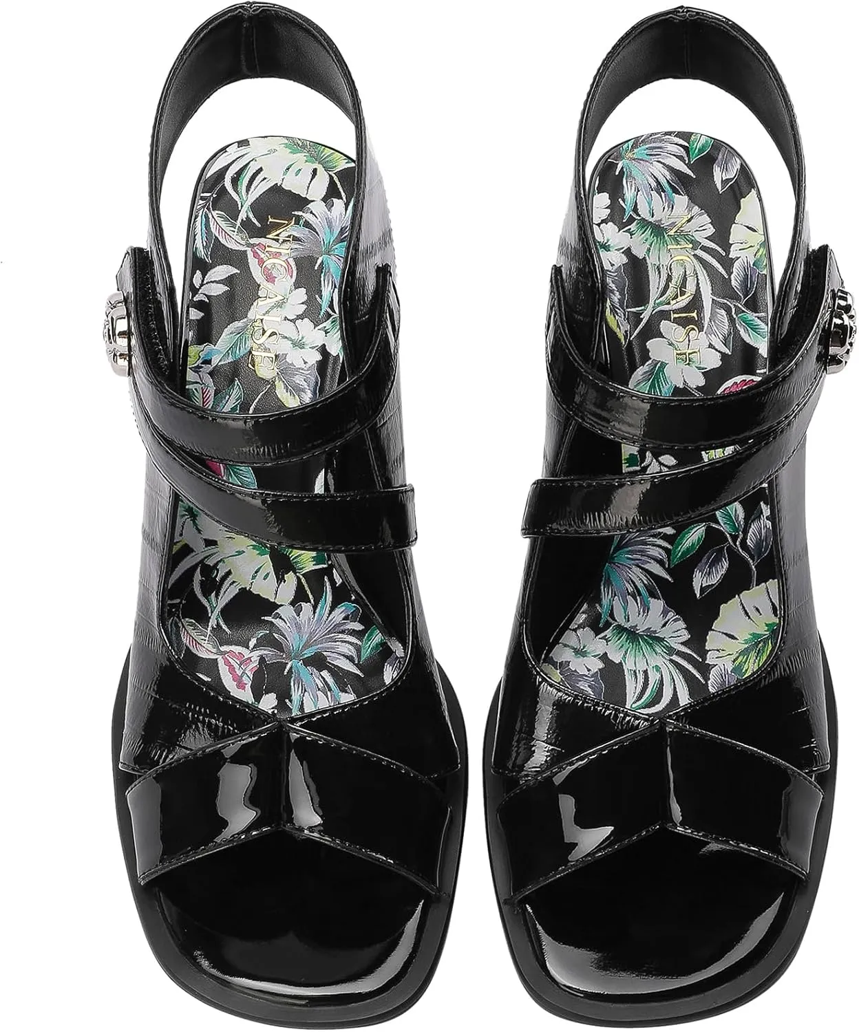 Chunky Gladiator Sandals for Women Summer Dressy High Heels Square Toe Block Sandalias Para Mujer Open Toe Faux Leather Strappy Outdoor Ladies Wedding 3 Inch Sandles