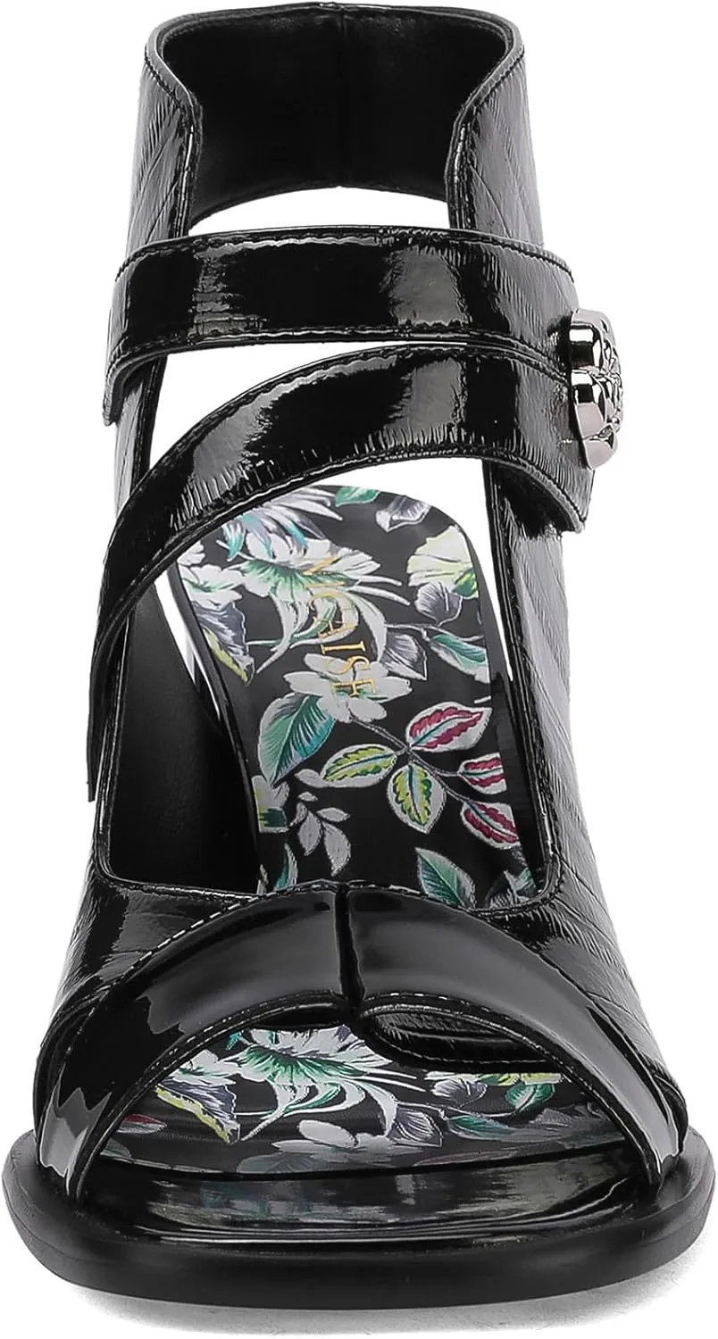 Chunky Gladiator Sandals for Women Summer Dressy High Heels Square Toe Block Sandalias Para Mujer Open Toe Faux Leather Strappy Outdoor Ladies Wedding 3 Inch Sandles
