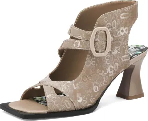 Chunky Gladiator Sandals for Women Summer Dressy High Heels Square Toe Block Sandalias Para Mujer Open Toe Faux Leather Strappy Outdoor Ladies Wedding 3 Inch Sandles