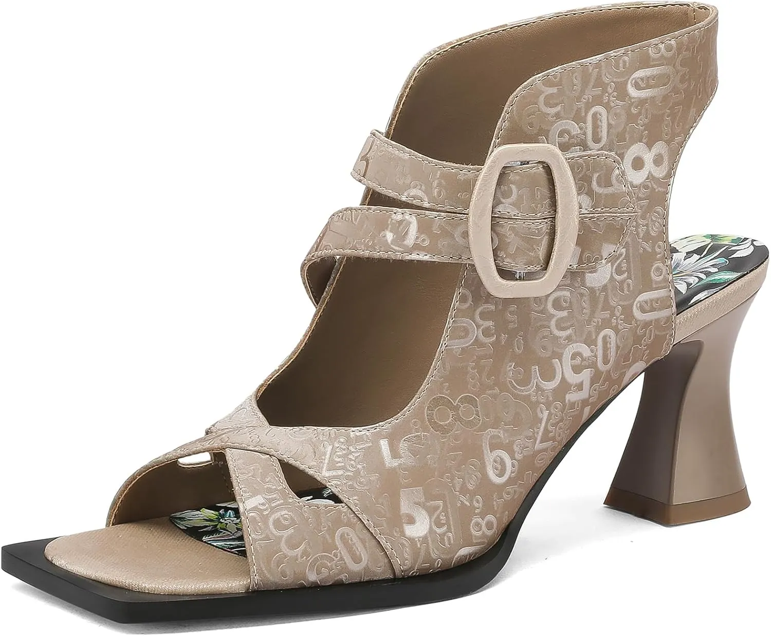 Chunky Gladiator Sandals for Women Summer Dressy High Heels Square Toe Block Sandalias Para Mujer Open Toe Faux Leather Strappy Outdoor Ladies Wedding 3 Inch Sandles