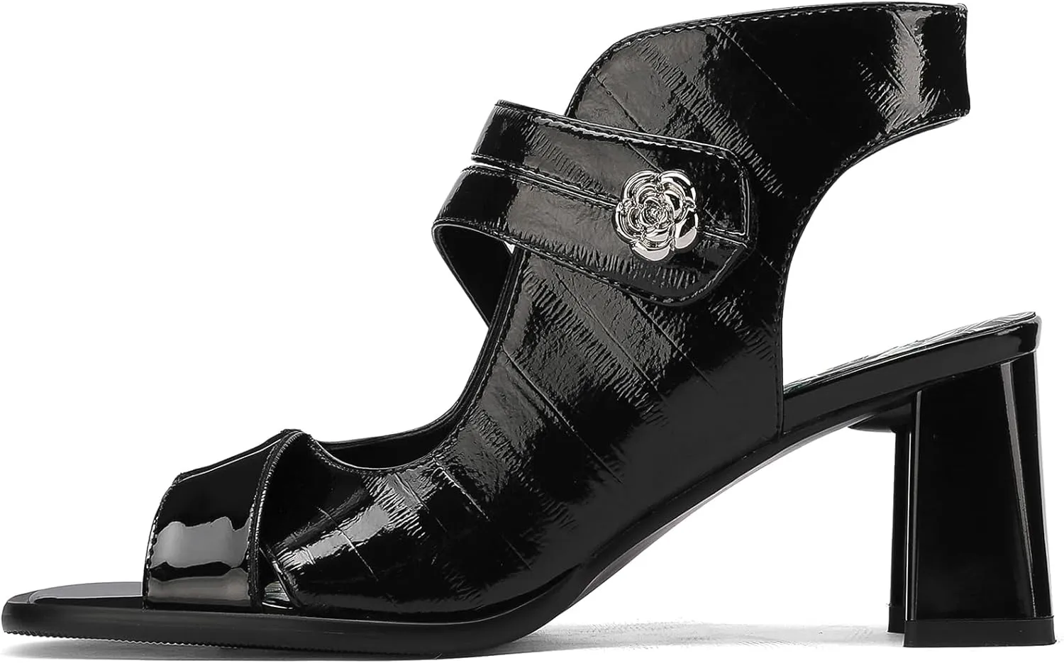 Chunky Gladiator Sandals for Women Summer Dressy High Heels Square Toe Block Sandalias Para Mujer Open Toe Faux Leather Strappy Outdoor Ladies Wedding 3 Inch Sandles