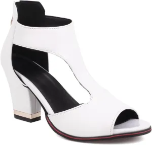 Chunky High Heels Sandals For Womens Peep Toe T-strap Cutout Back Zipper Comfy Dress Heeled Sandals