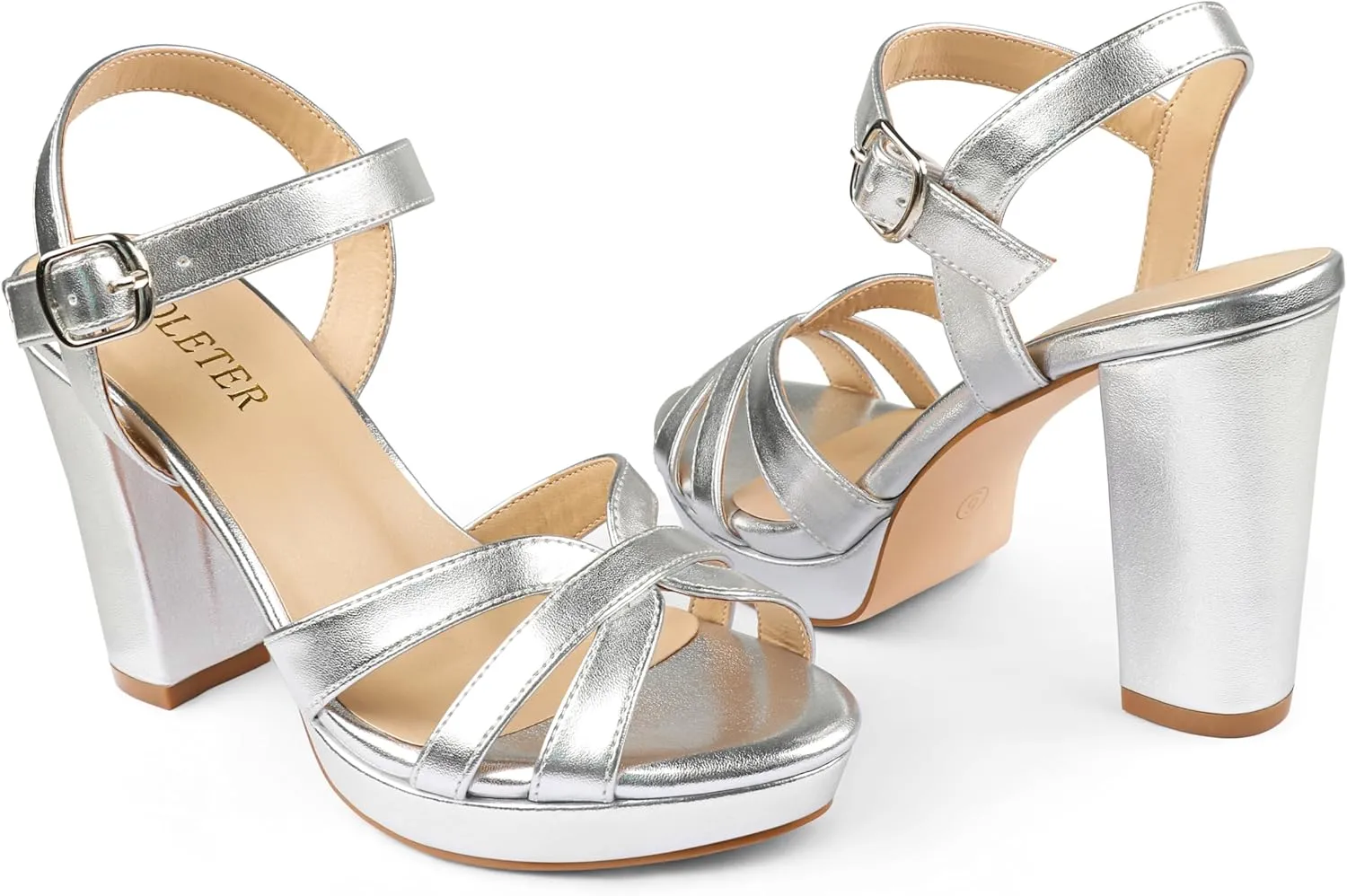 COLETER Women's Platform Chunky Heels Ankle Strap Block Heeled Sandals Party Wedding Shoes