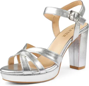 COLETER Women's Platform Chunky Heels Ankle Strap Block Heeled Sandals Party Wedding Shoes
