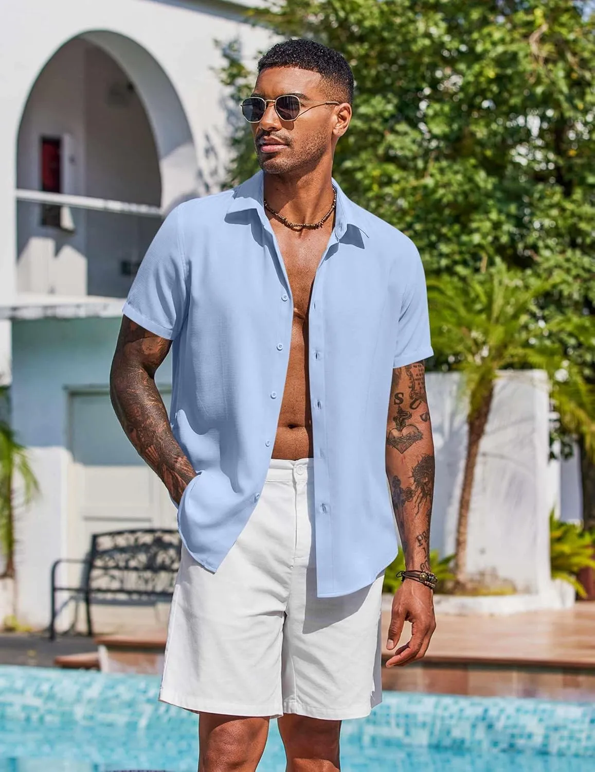 COOFANDY Mens Button Down Shirts Short Sleeve Casual Shirt Summer Beach Wedding Shirts