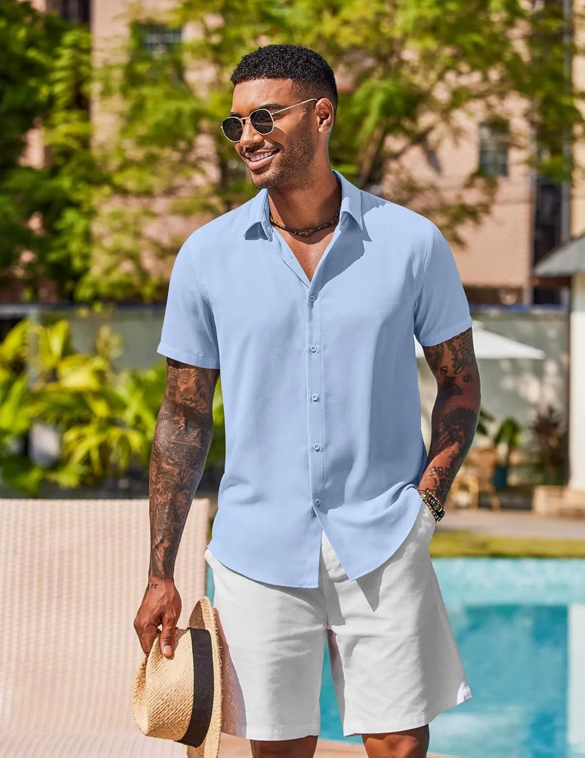 COOFANDY Mens Button Down Shirts Short Sleeve Casual Shirt Summer Beach Wedding Shirts