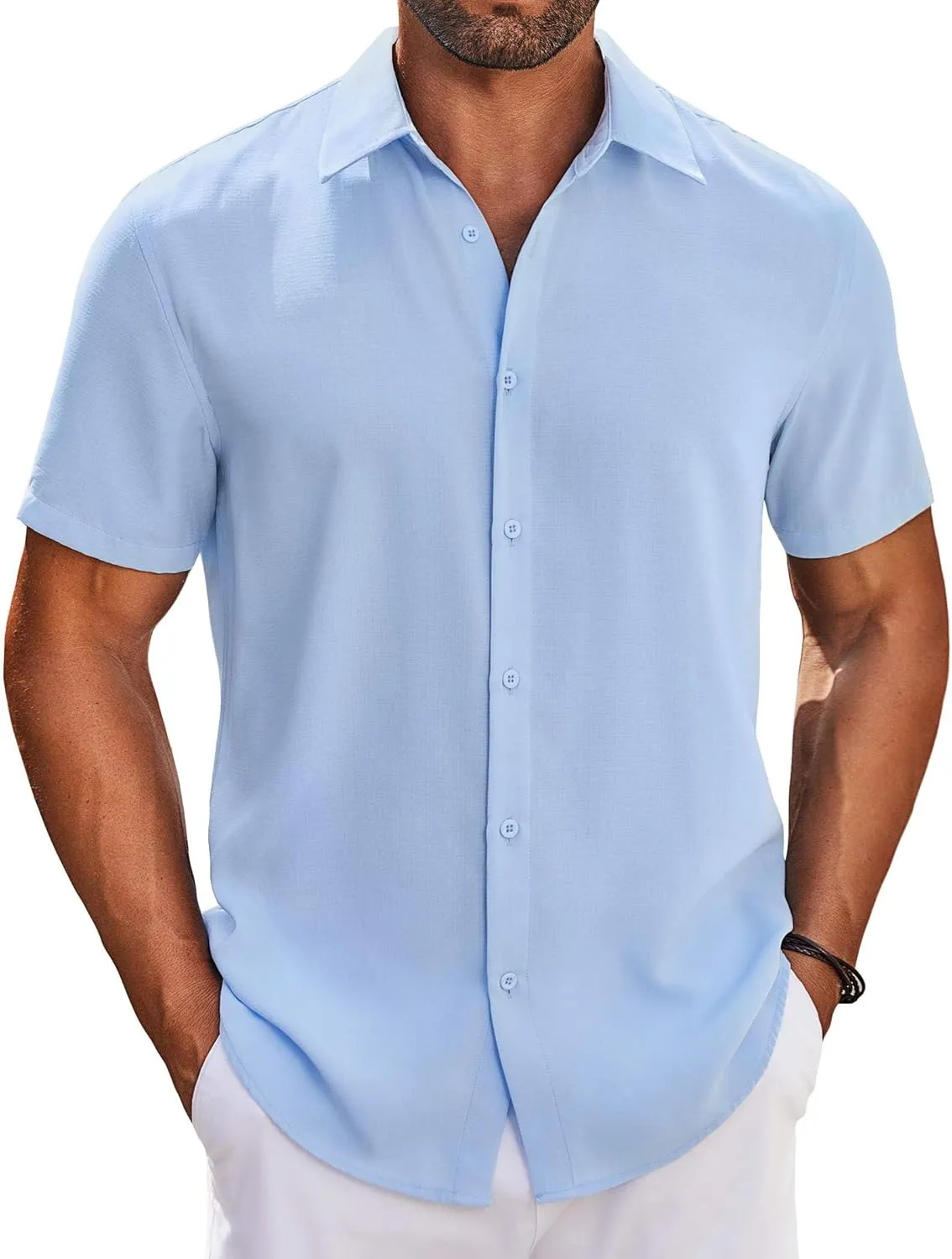 COOFANDY Mens Button Down Shirts Short Sleeve Casual Shirt Summer Beach Wedding Shirts