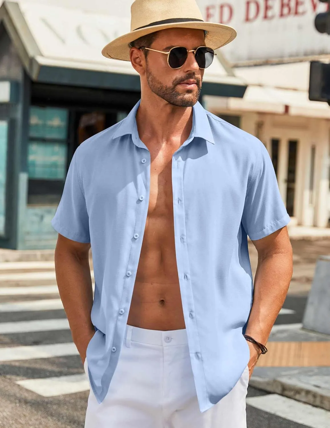 COOFANDY Mens Button Down Shirts Short Sleeve Casual Shirt Summer Beach Wedding Shirts