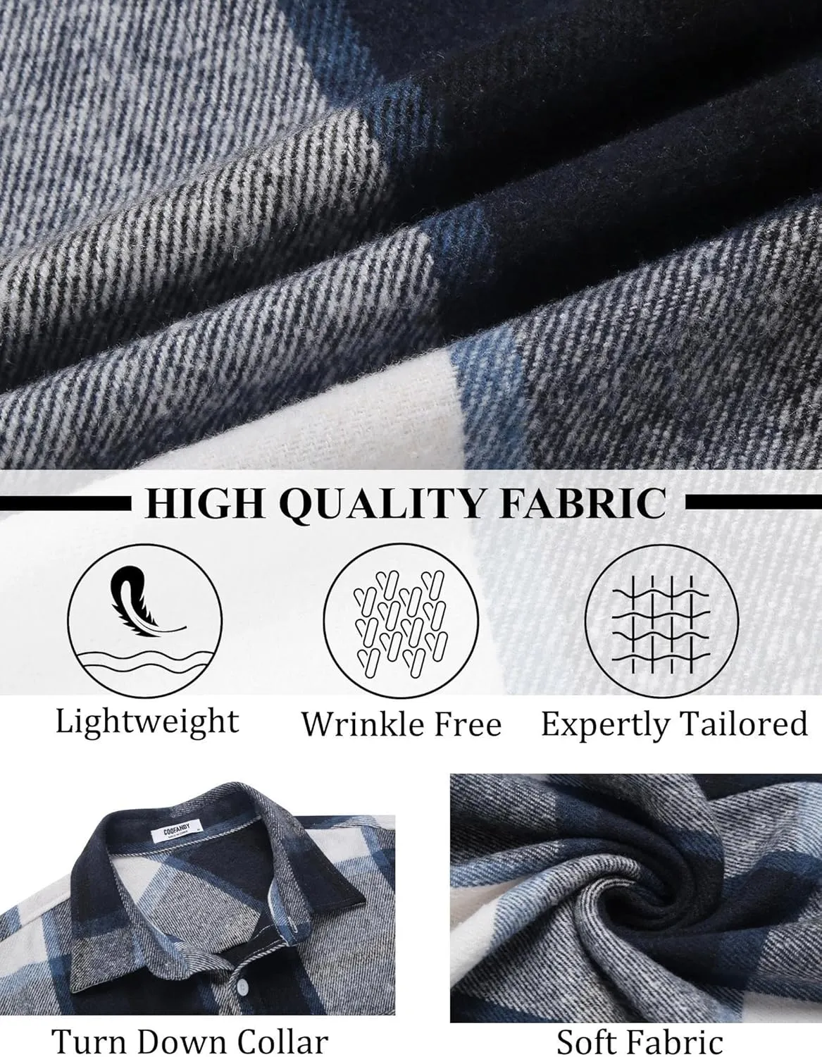 COOFANDY Mens Flannel Shirt Long Sleeve Lightweight Plaid Shirt Casual Button Down Shirts Jacket