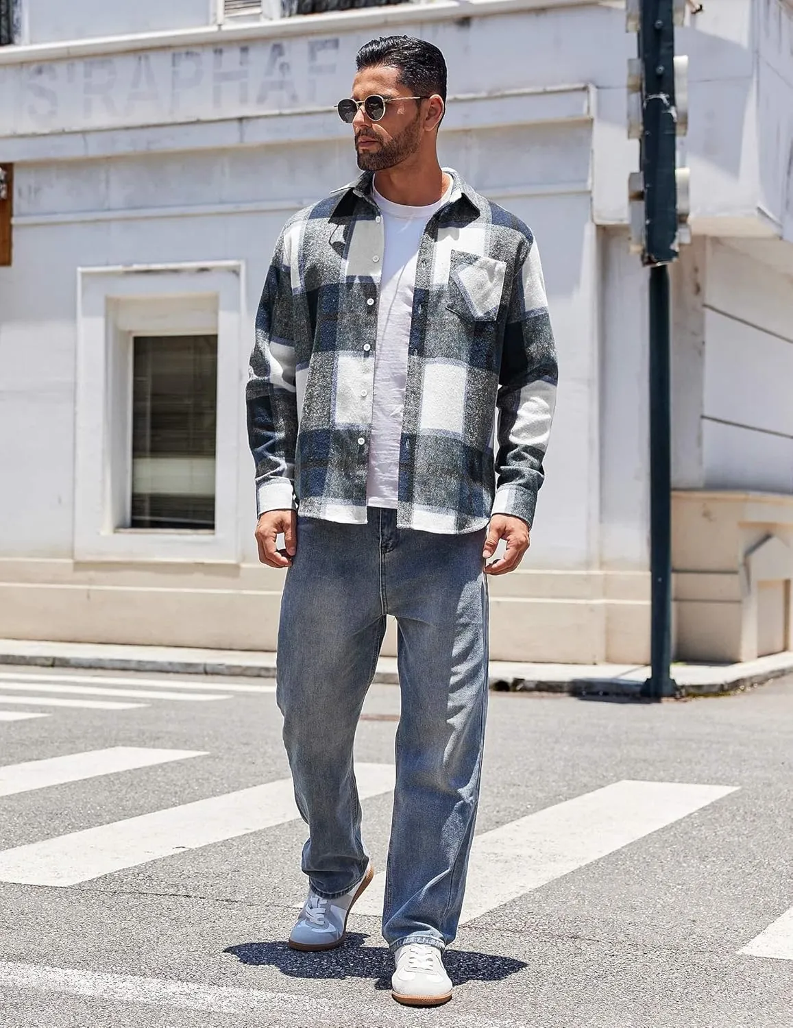 COOFANDY Mens Flannel Shirt Long Sleeve Lightweight Plaid Shirt Casual Button Down Shirts Jacket