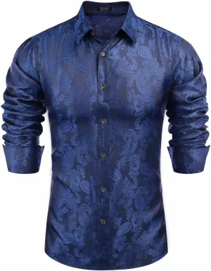 COOFANDY Men's Silk Satin Dress Shirt Long Sleeve Floral Printed Shirt Paisley Button Down Shirts for Wedding Party Prom