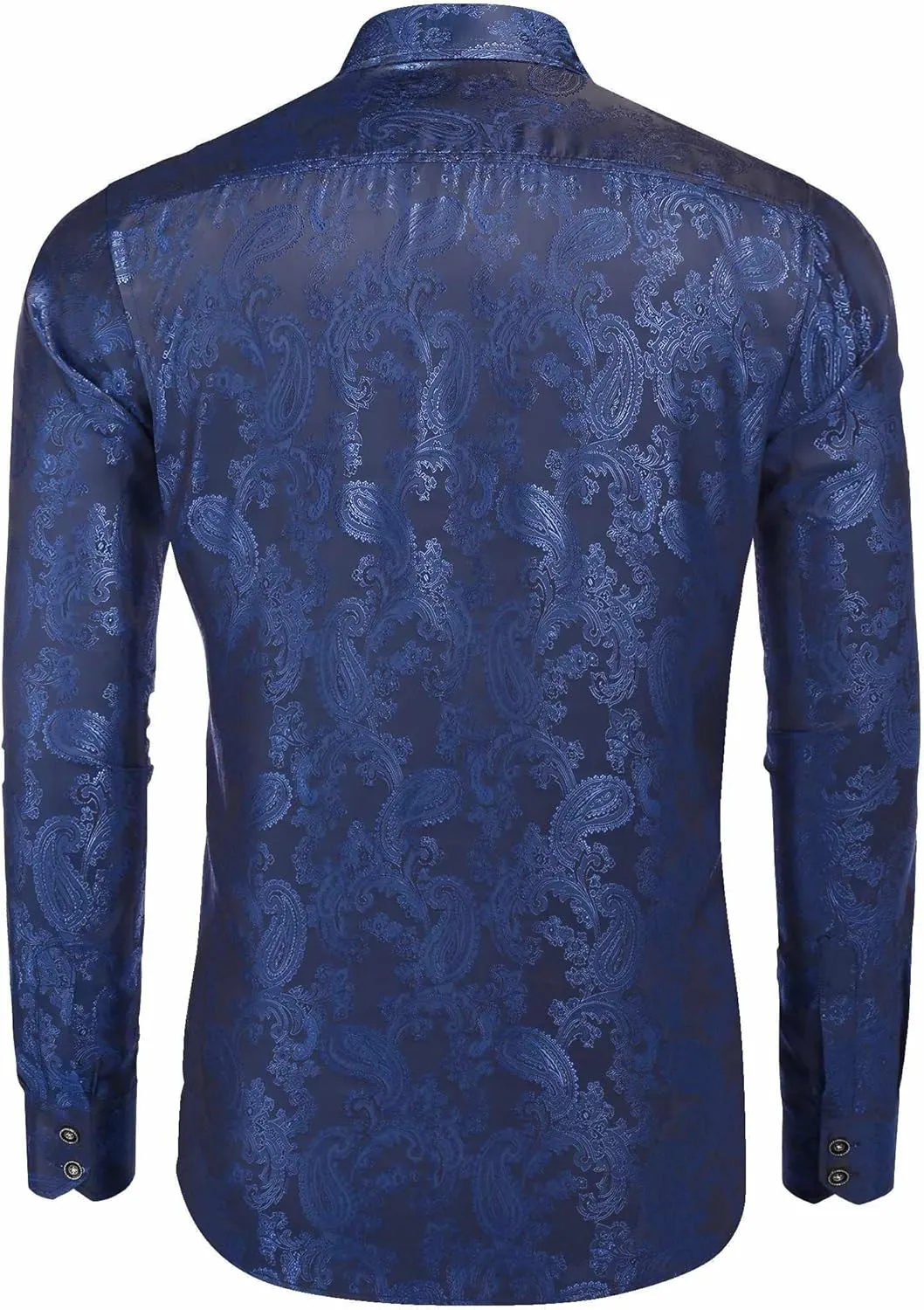 COOFANDY Men's Silk Satin Dress Shirt Long Sleeve Floral Printed Shirt Paisley Button Down Shirts for Wedding Party Prom