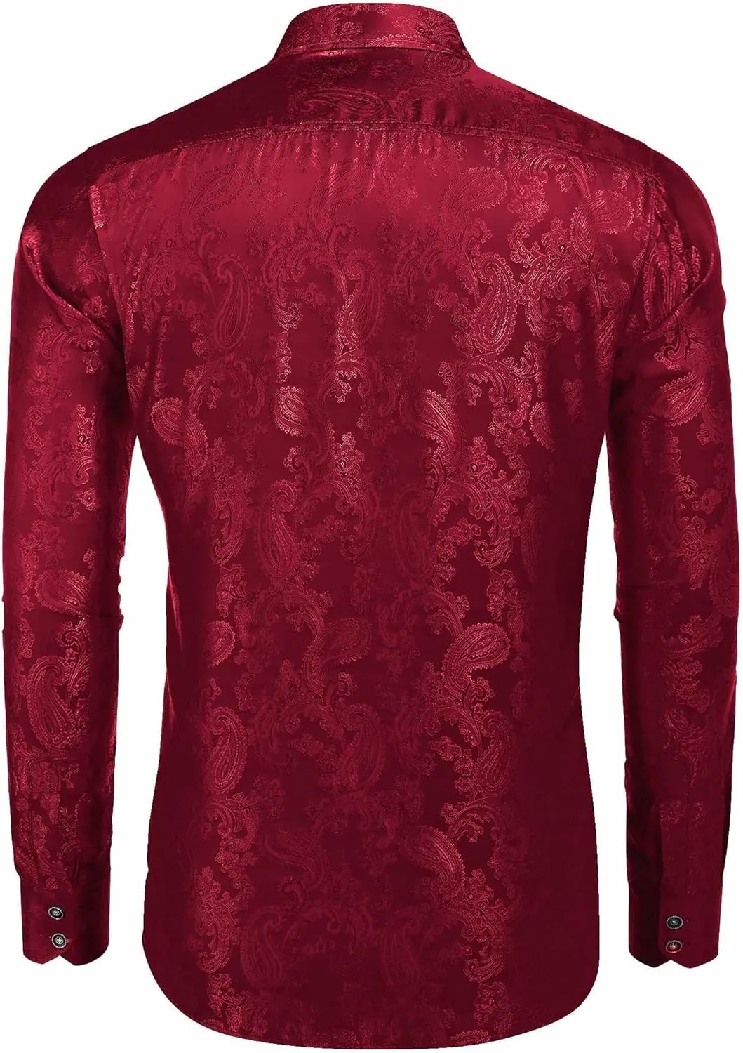 COOFANDY Men's Silk Satin Dress Shirt Long Sleeve Floral Printed Shirt Paisley Button Down Shirts for Wedding Party Prom
