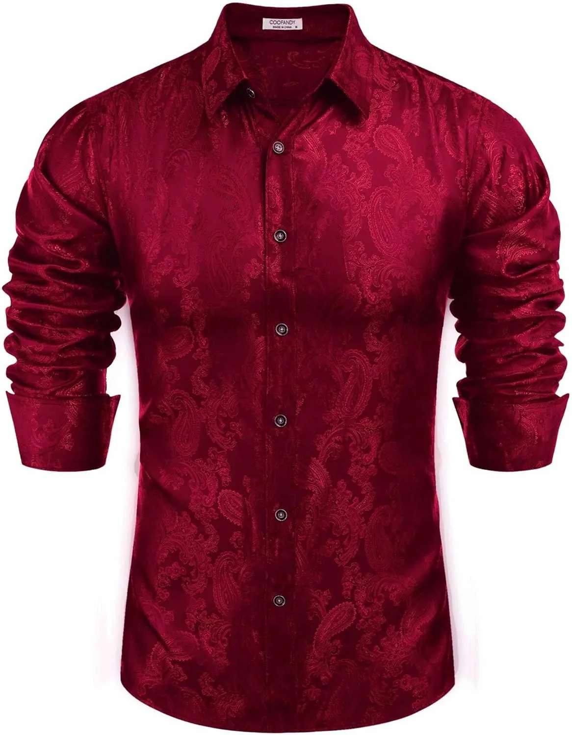 COOFANDY Men's Silk Satin Dress Shirt Long Sleeve Floral Printed Shirt Paisley Button Down Shirts for Wedding Party Prom