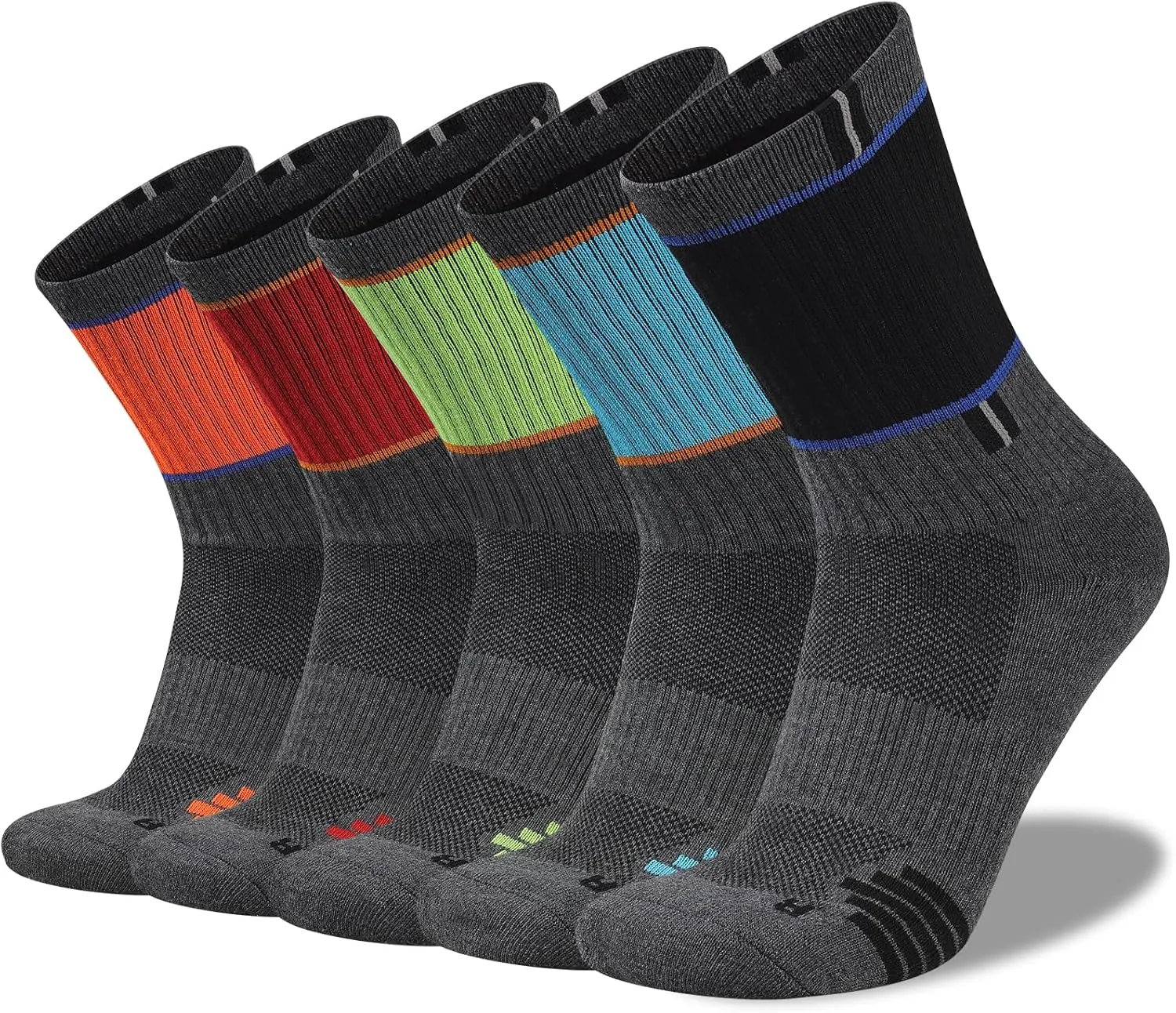 COOPLUS Mens 5 Pairs Hiking Crew Socks Athletic Cushioned breathable Trekking Socks Multi Performance