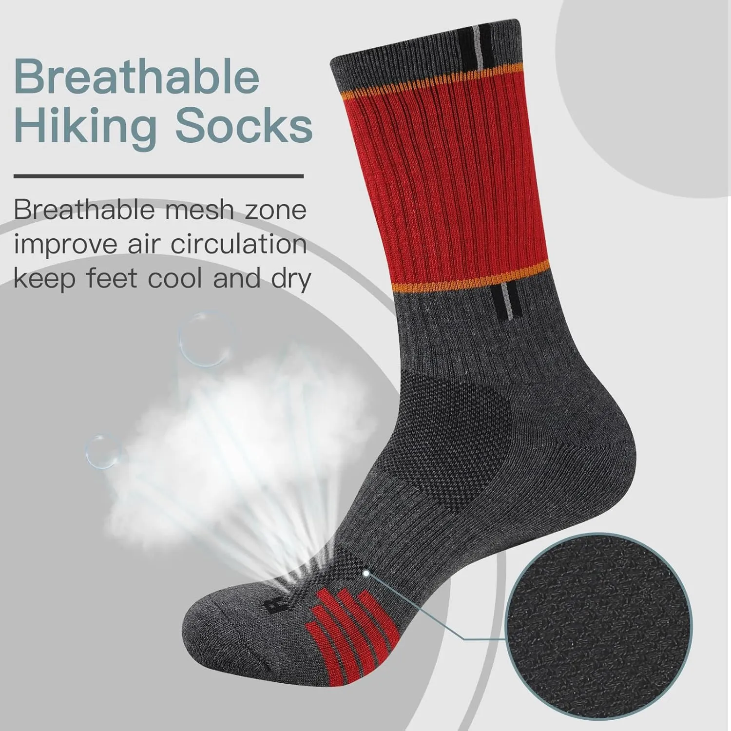 COOPLUS Mens 5 Pairs Hiking Crew Socks Athletic Cushioned breathable Trekking Socks Multi Performance