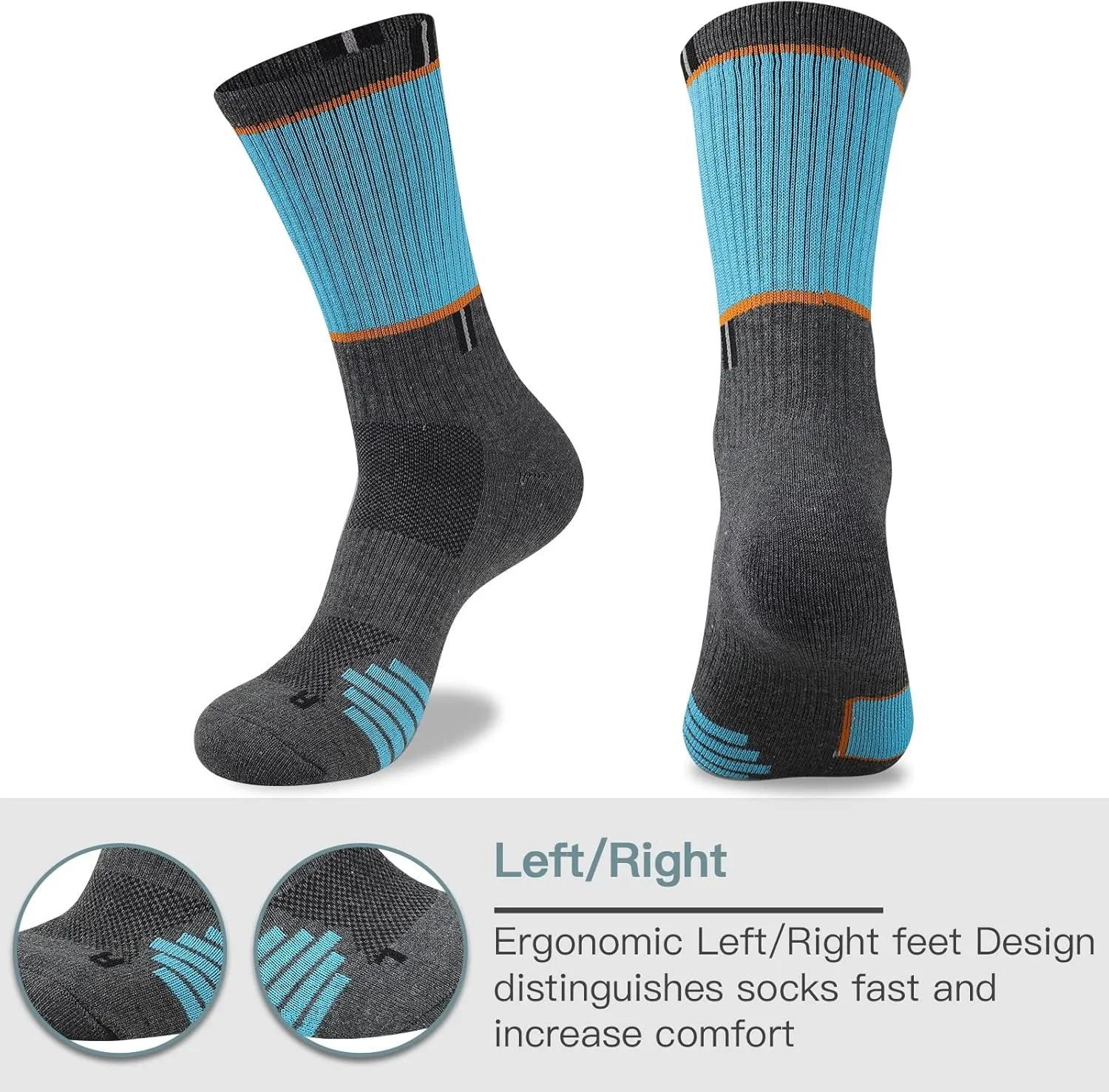 COOPLUS Mens 5 Pairs Hiking Crew Socks Athletic Cushioned breathable Trekking Socks Multi Performance