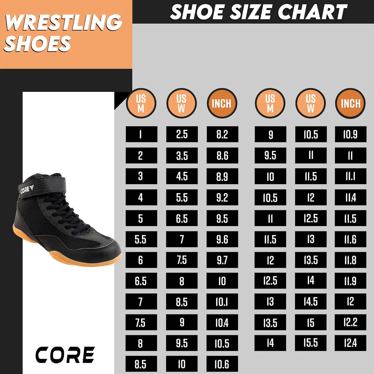 CORE Wrestling Shoes – High Traction Wrestling Shoes for Men, Women, Youth & Kids - Durable Shoes for Wrestling, Boxing, Weightlifting & Bodybuilding – Combat Sports Footwear, Lightweight Gym Shoes