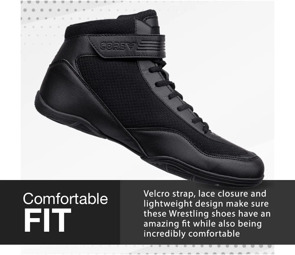 CORE Wrestling Shoes – High Traction Wrestling Shoes for Men, Women, Youth & Kids - Durable Shoes for Wrestling, Boxing, Weightlifting & Bodybuilding – Combat Sports Footwear, Lightweight Gym Shoes