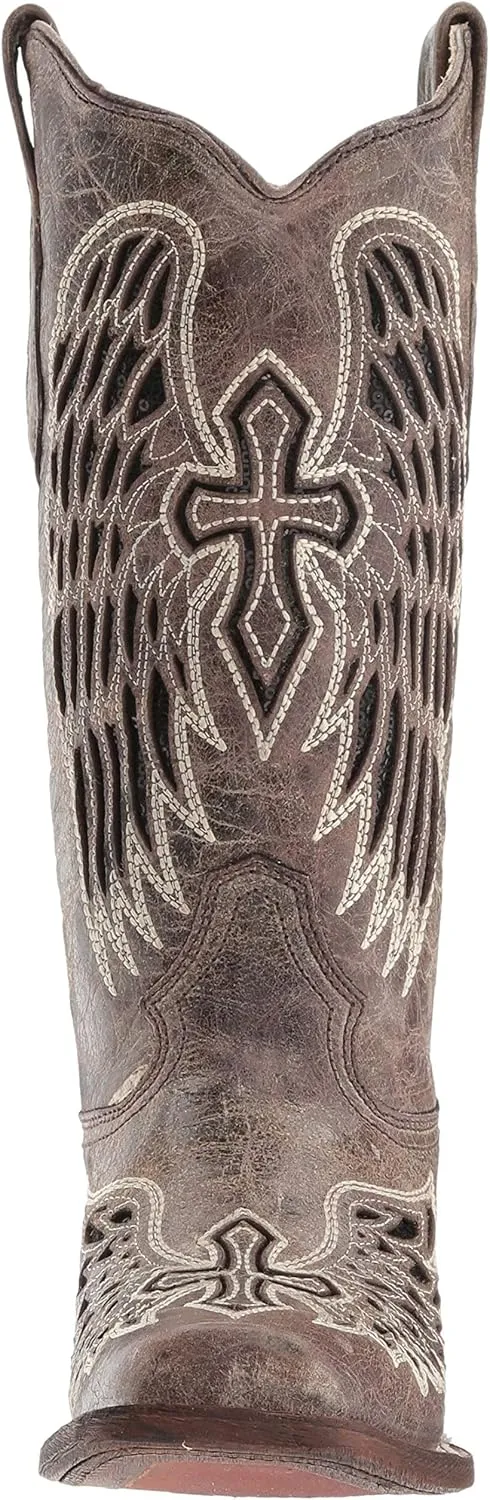 Corral Boots Women's Black Glitter Inlay Cross and Wings Embroidery Square Toe Cowboy Boot