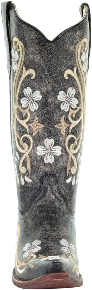 Corral Boots Womens Embroidered Snip Toe Casual Boots Knee High Mid Heel 2-3" - Black
