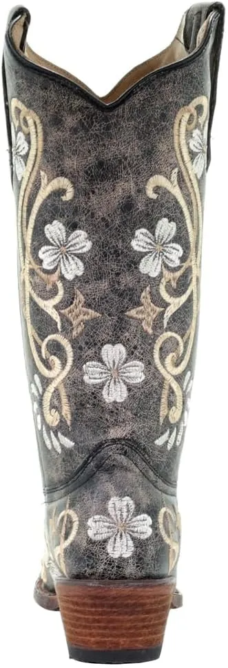 Corral Boots Womens Embroidered Snip Toe Casual Boots Knee High Mid Heel 2-3" - Black