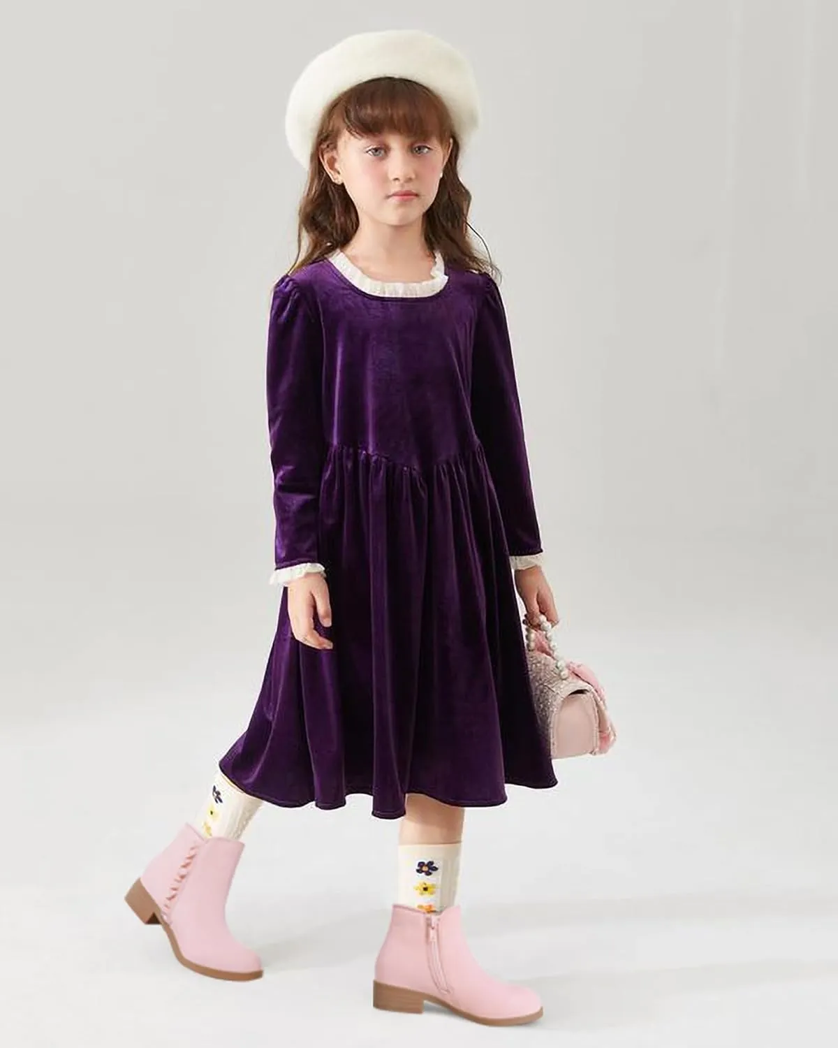 Coutgo Girls Ankle Boots Kids Ruffle Dress Booties Fashion Chunky Side Zip Casual Shoes