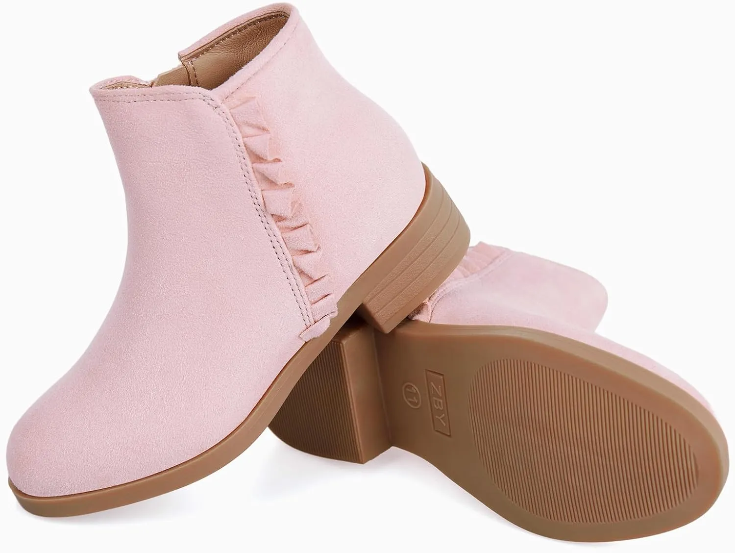 Coutgo Girls Ankle Boots Kids Ruffle Dress Booties Fashion Chunky Side Zip Casual Shoes