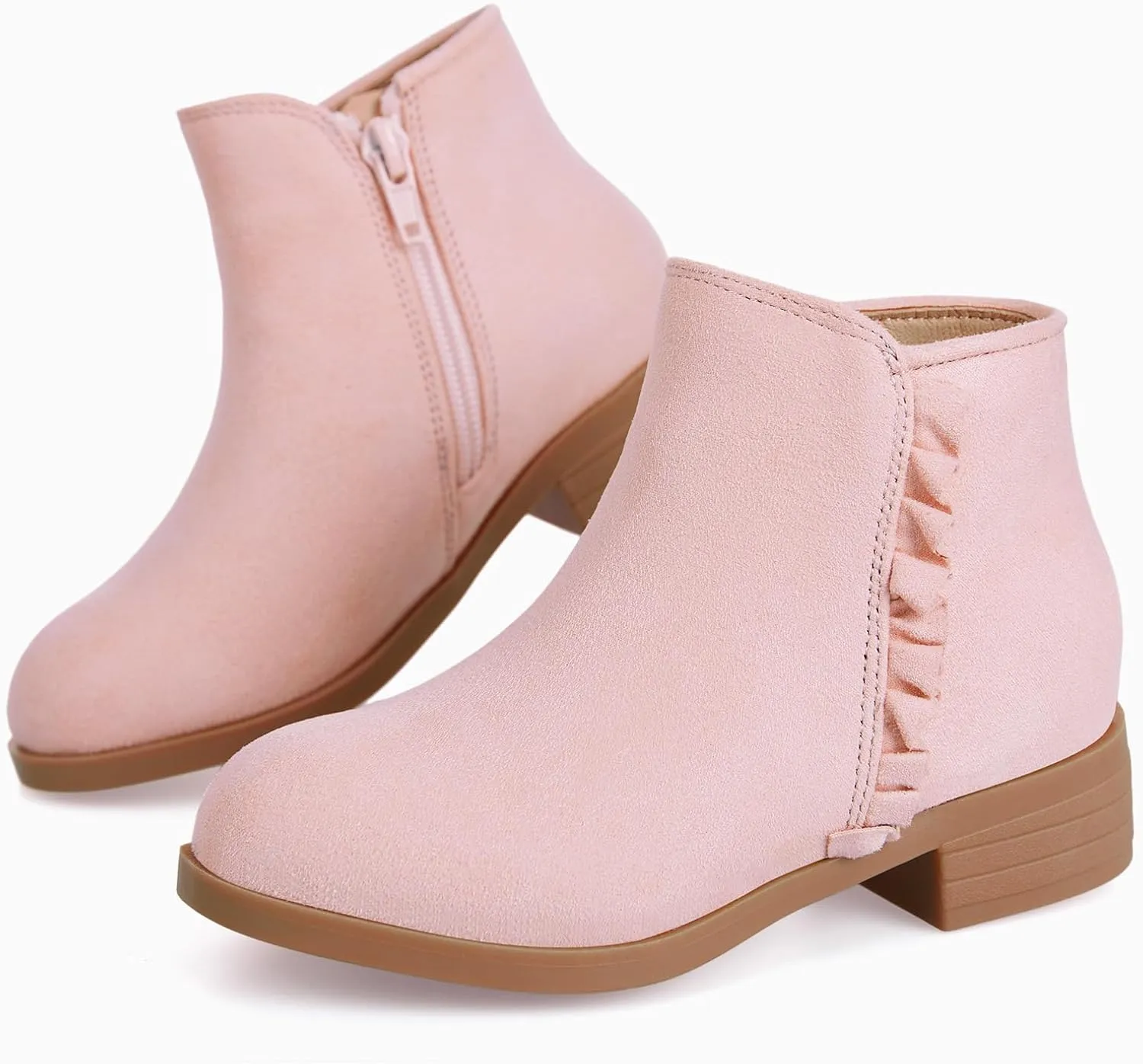 Coutgo Girls Ankle Boots Kids Ruffle Dress Booties Fashion Chunky Side Zip Casual Shoes