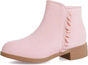 Coutgo Girls Ankle Boots Kids Ruffle Dress Booties Fashion Chunky Side Zip Casual Shoes
