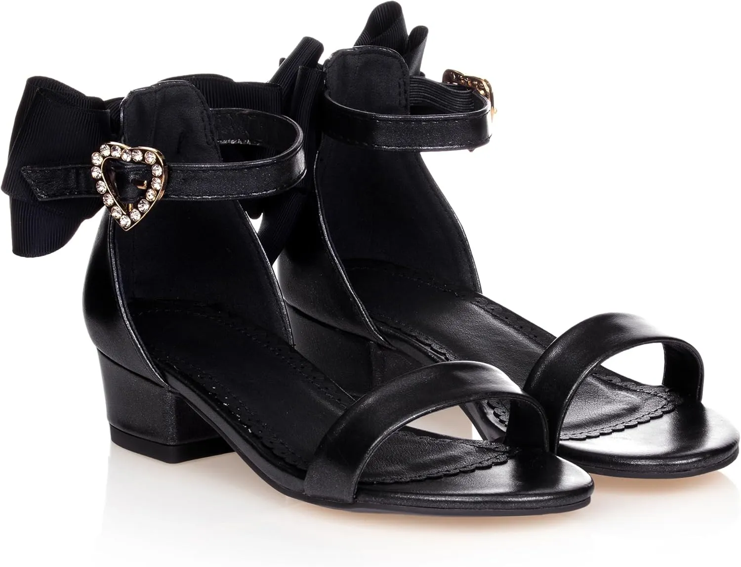 Coutgo Girl's Bow Tie Heeled Sandals Open Toe Chunky Low Heel Rhinestone Princess Dress Shoes
